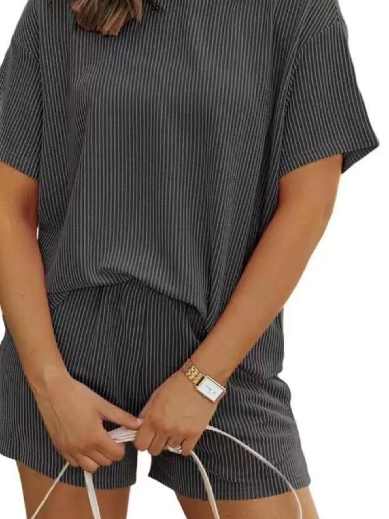 Full Size Ribbed Short Sleeve Top and Shorts Two-Piece Set Plus Size.