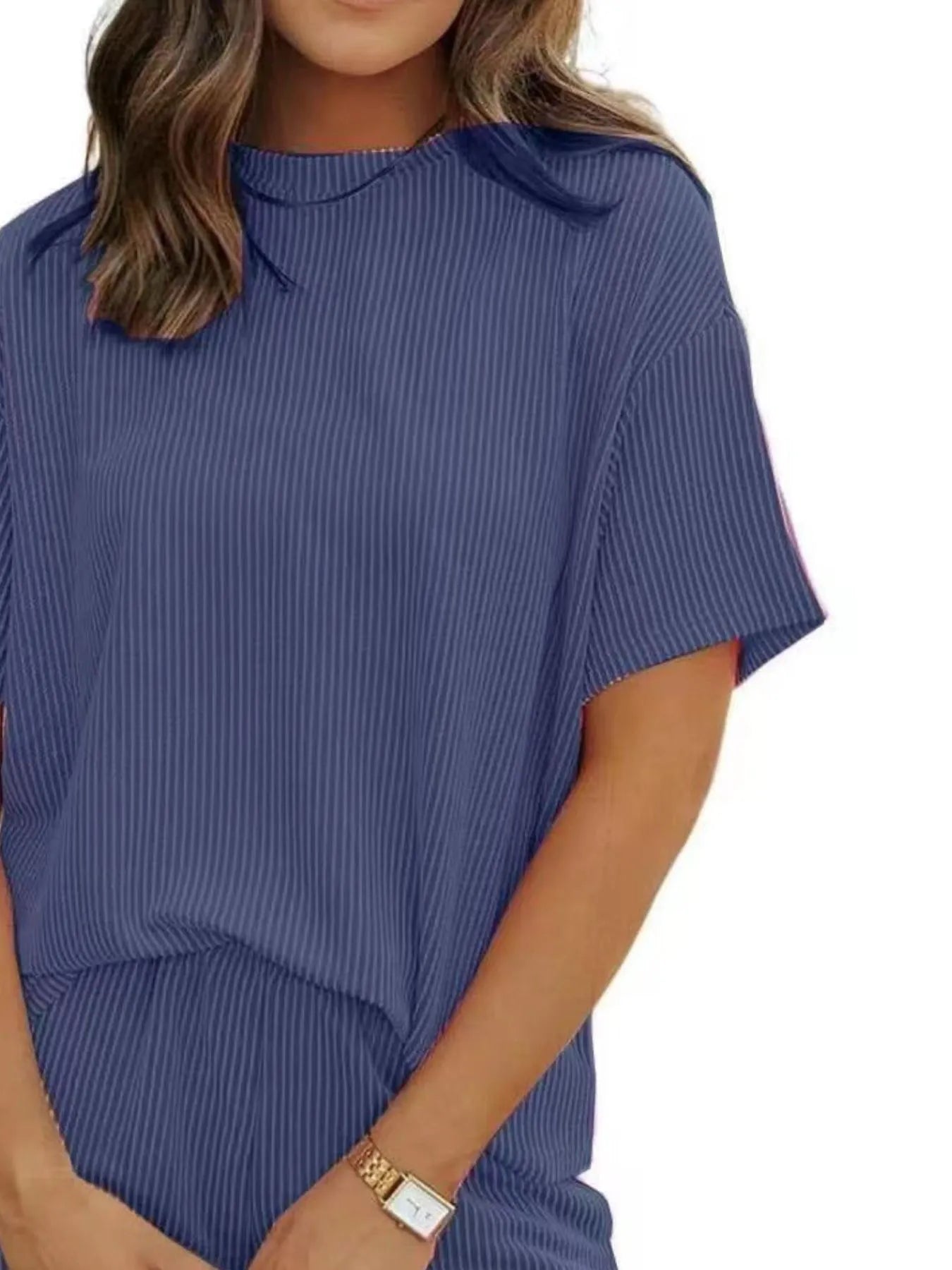 Full Size Ribbed Short Sleeve Top and Shorts Two-Piece Set Plus Size.
