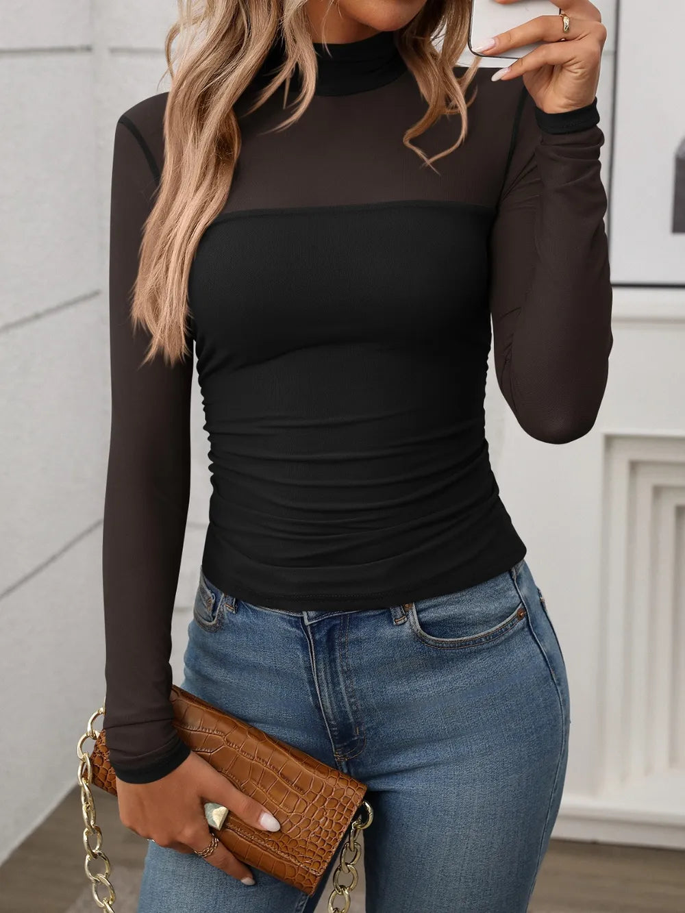 Mock Neck Long Sleeve Top.