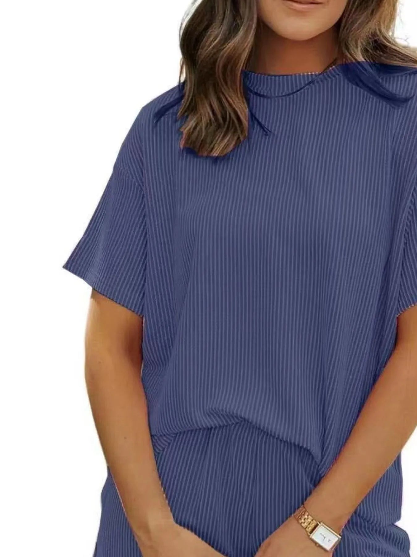Full Size Ribbed Short Sleeve Top and Shorts Two-Piece Set Plus Size.