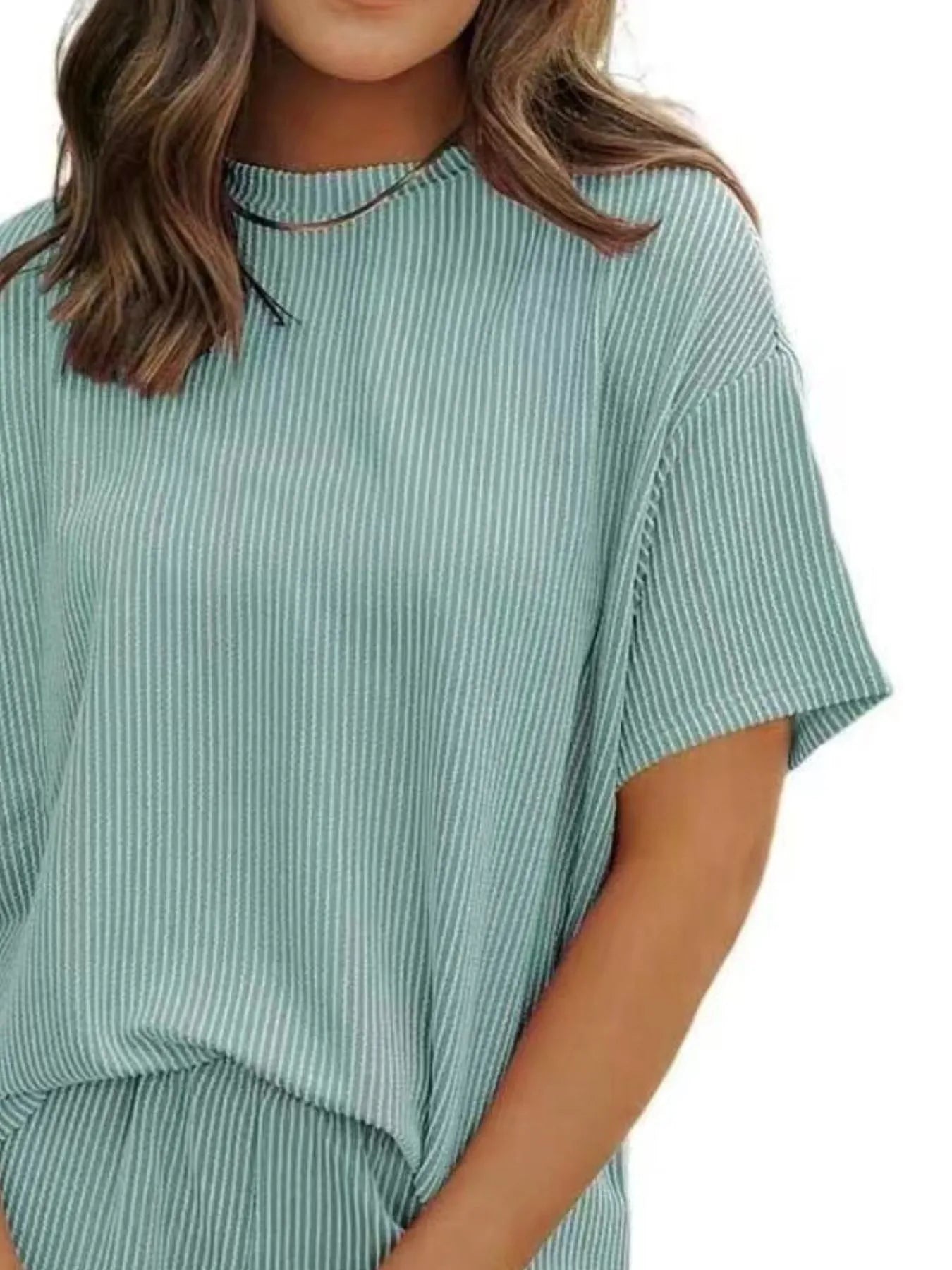 Full Size Ribbed Short Sleeve Top and Shorts Two-Piece Set Plus Size.