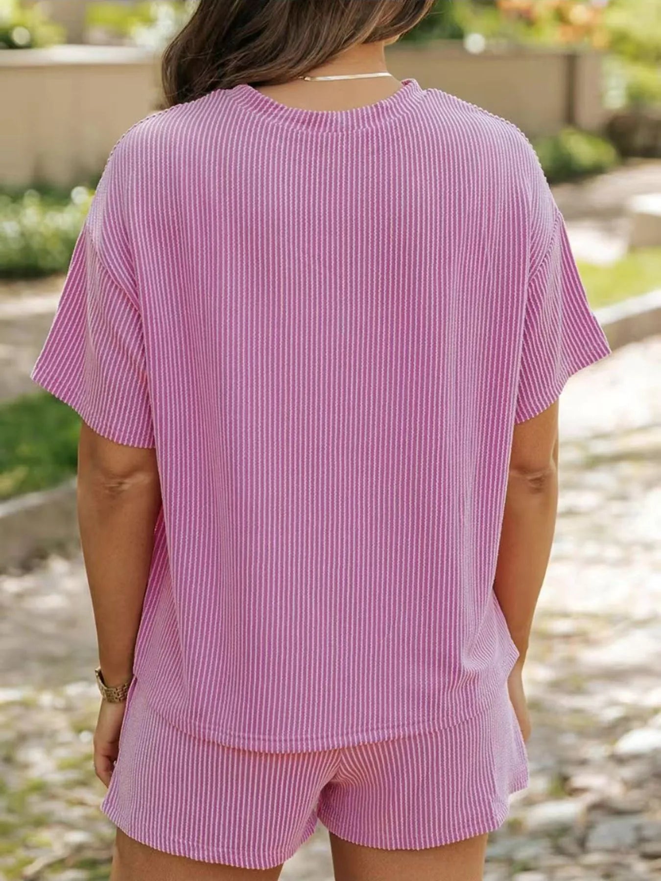 Full Size Ribbed Short Sleeve Top and Shorts Two-Piece Set Plus Size.