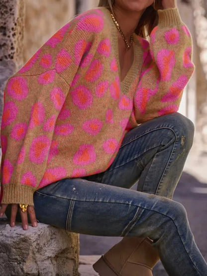 Leopard Oversized V-Neck Sweater.