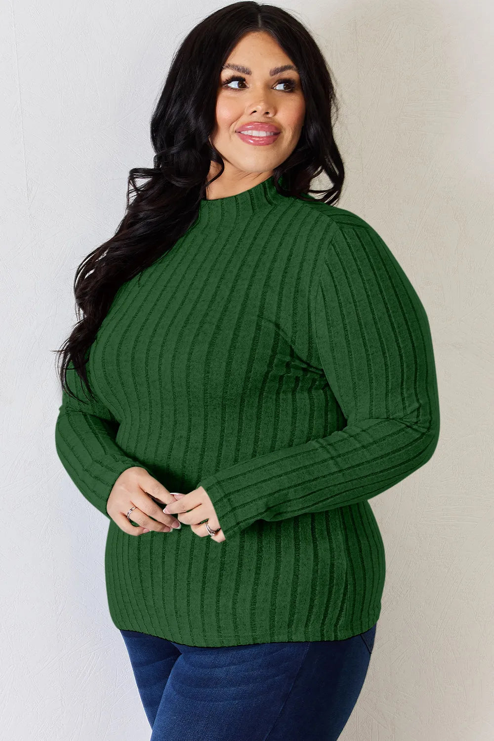 Basic Bae Full Size Ribbed Mock Neck Long Sleeve T-Shirt.