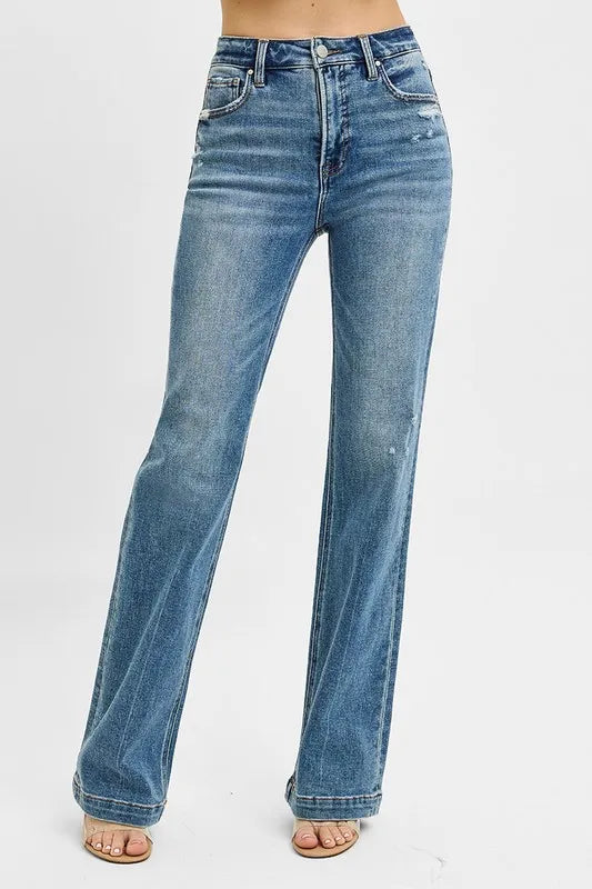 RISEN Full Size Distressed Detail Bootcut Jeans Plus Size.