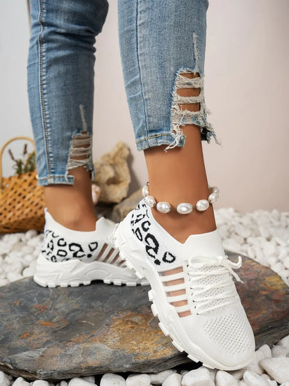 Cutout Leopard Lace Up Mesh Athletic.