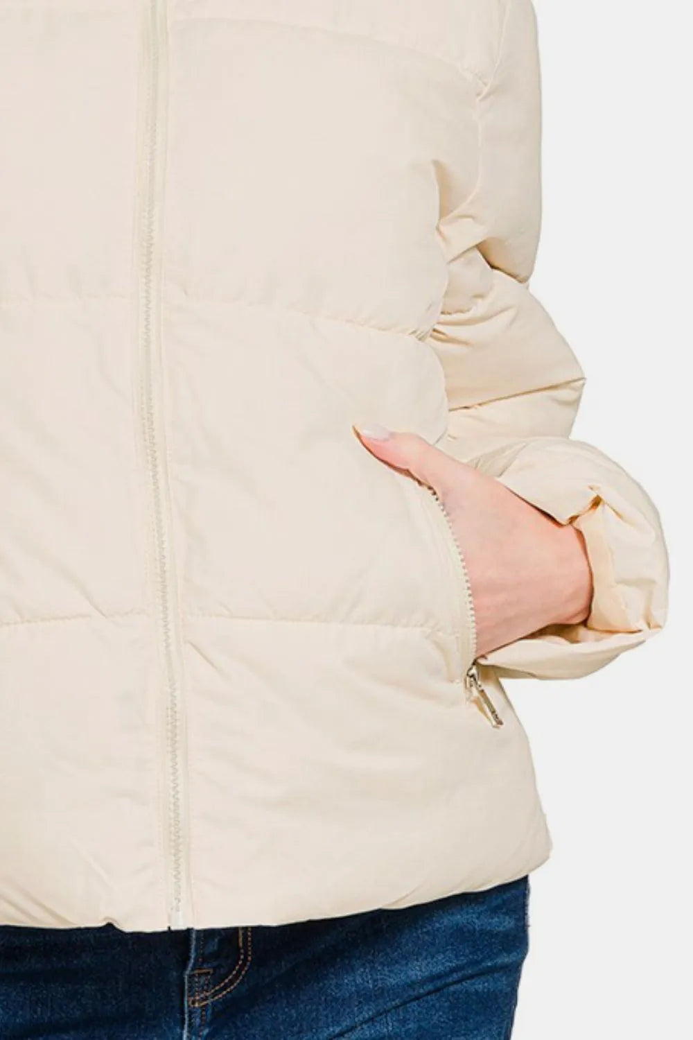 Zenana Zip Up Turtleneck Puffer Jacket with Pockets.