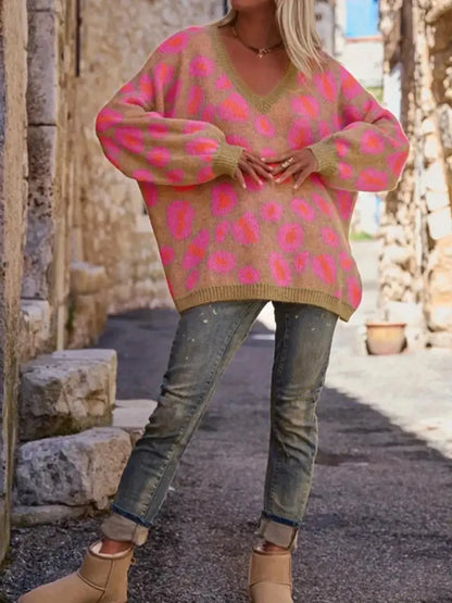 Leopard Oversized V-Neck Sweater.