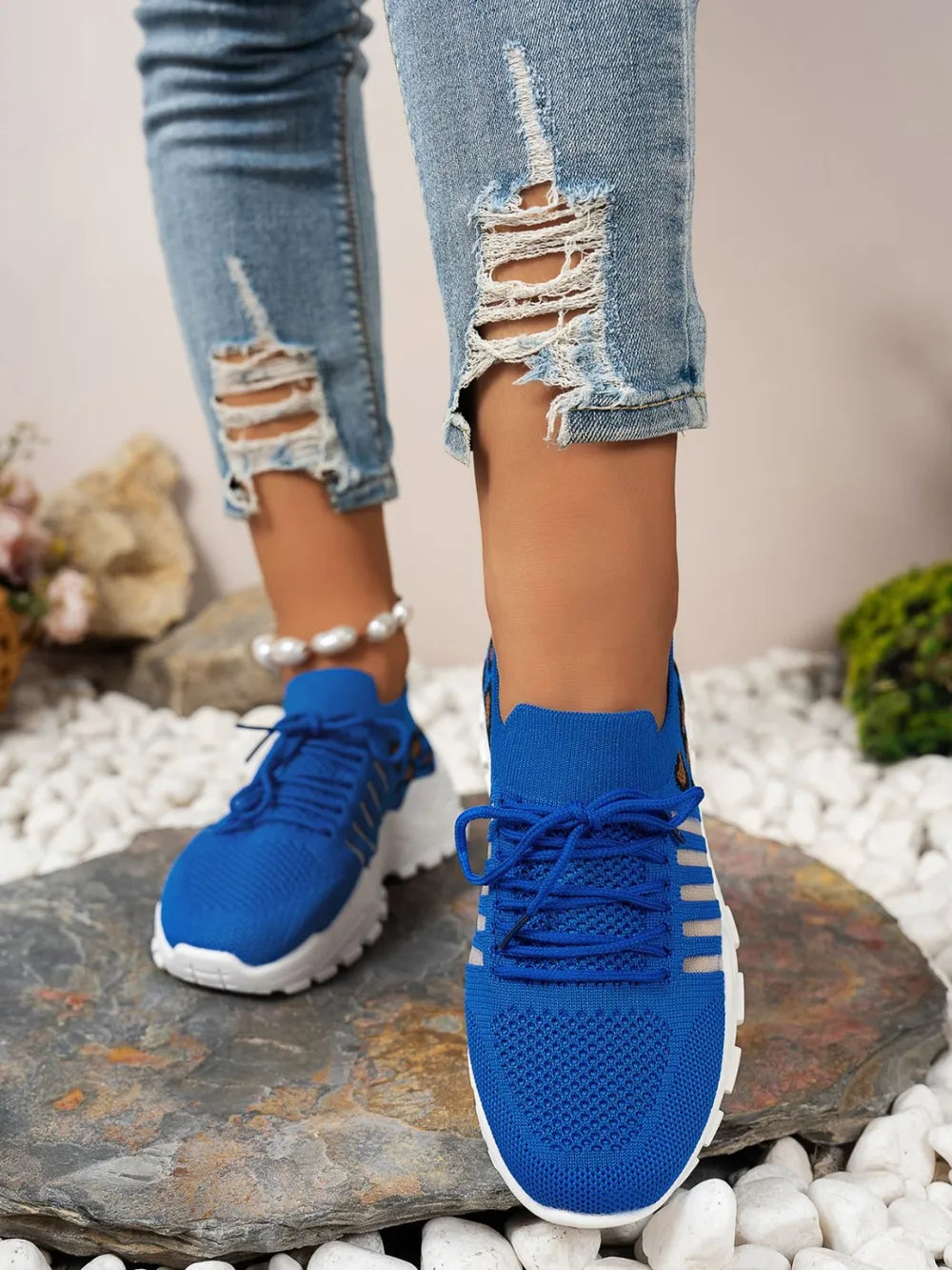 Cutout Leopard Lace Up Mesh Athletic.