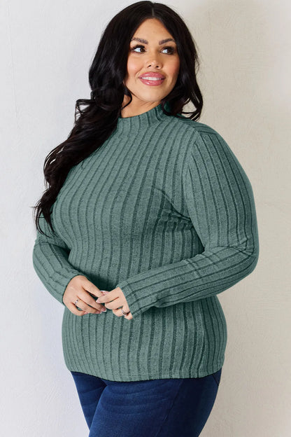 Basic Bae Full Size Ribbed Mock Neck Long Sleeve T-Shirt.