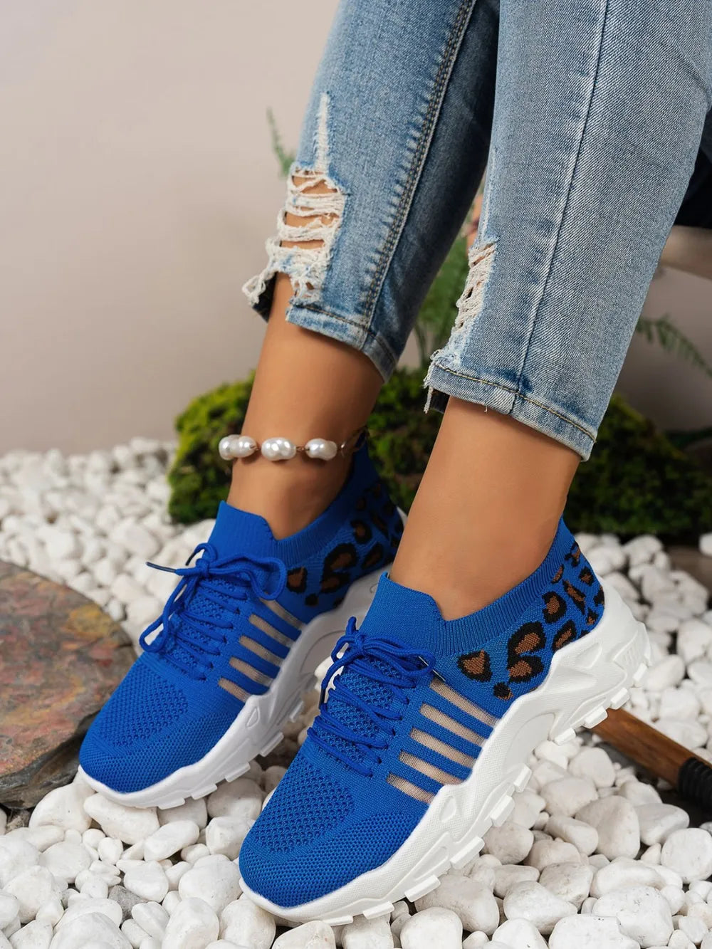 Cutout Leopard Lace Up Mesh Athletic.