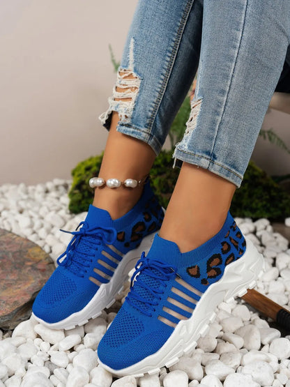 Cutout Leopard Lace Up Mesh Athletic.