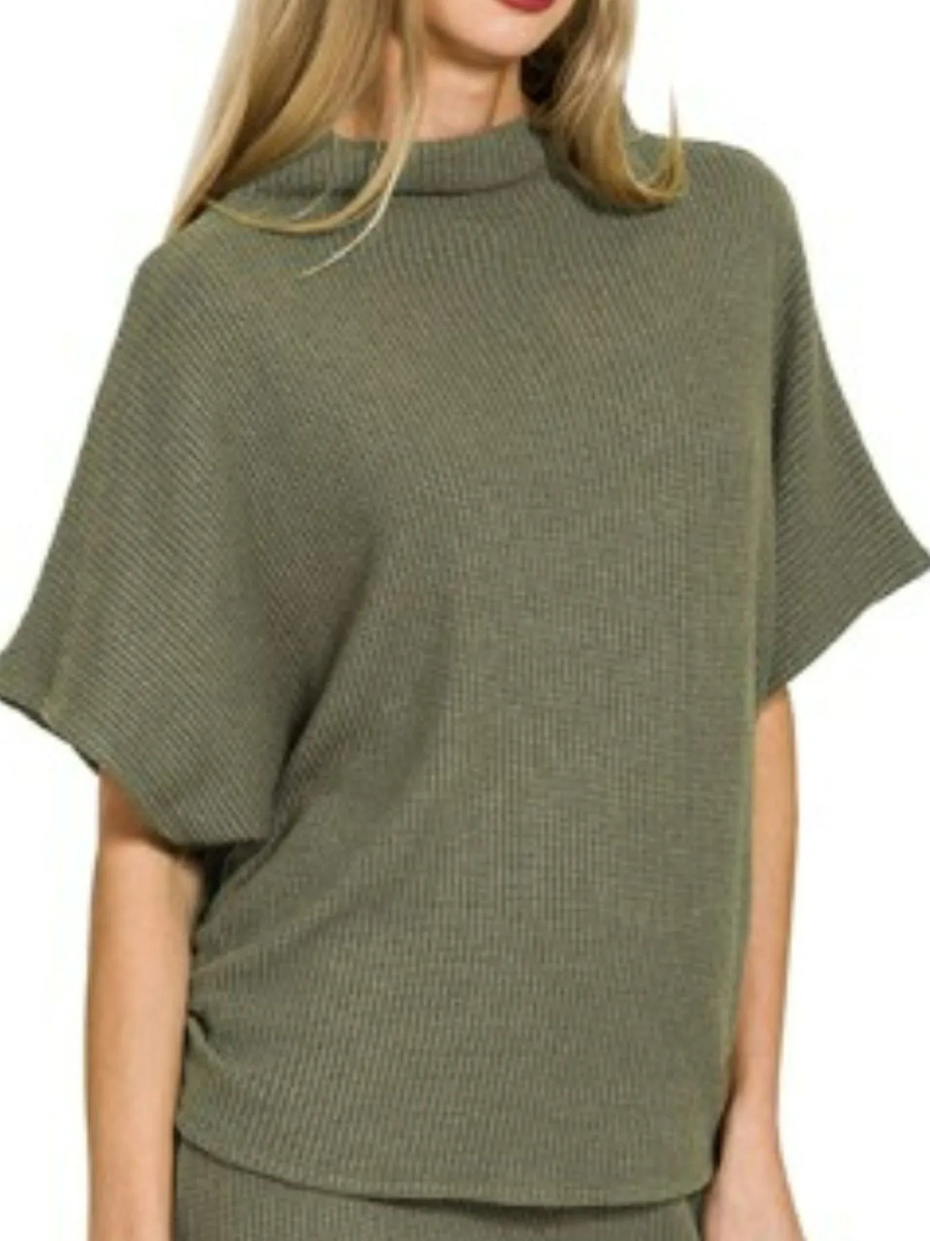 Zenana Mock Neck Top and Pants Sweater Set.