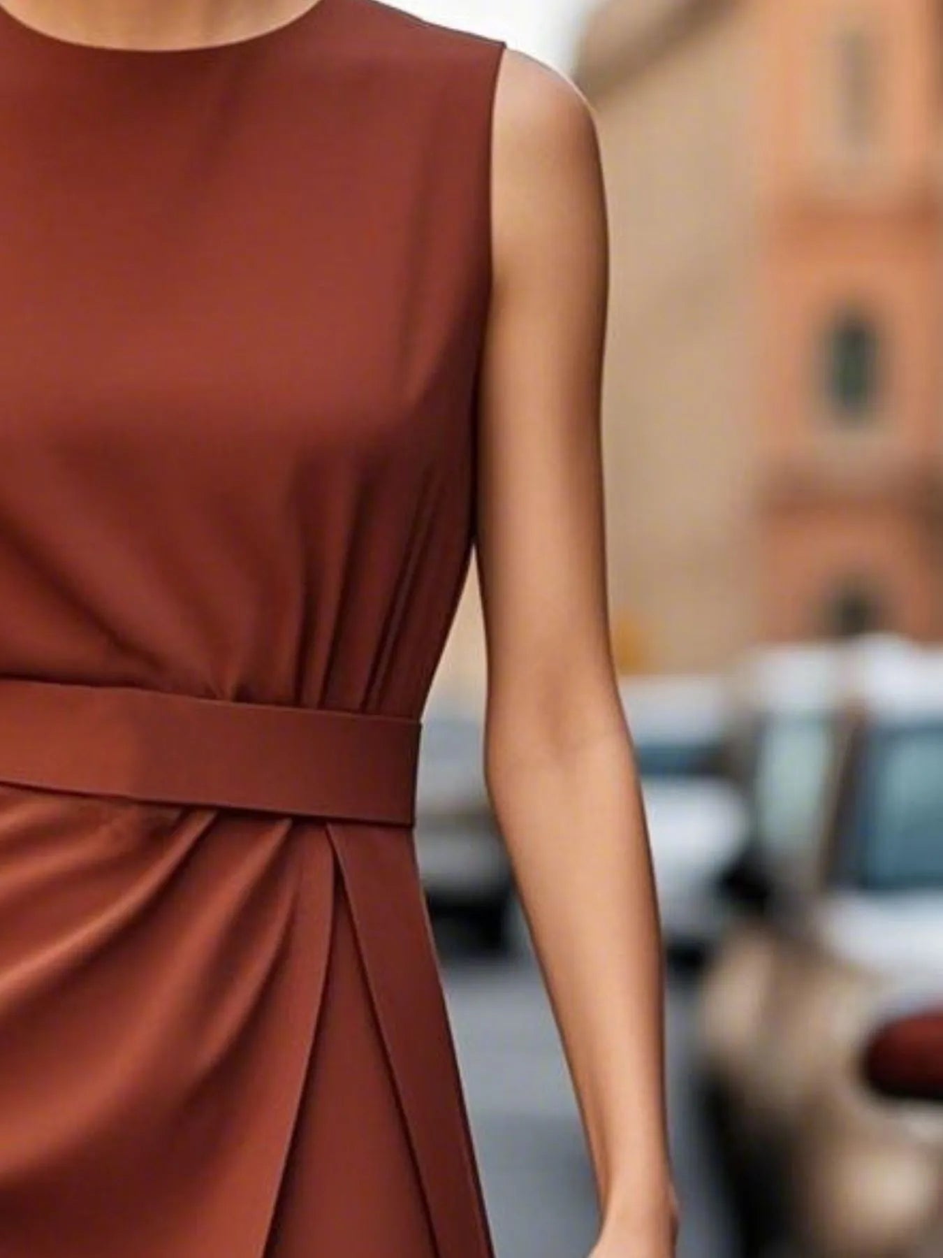 Round Neck Sleeveless Midi Sheath Dress.
