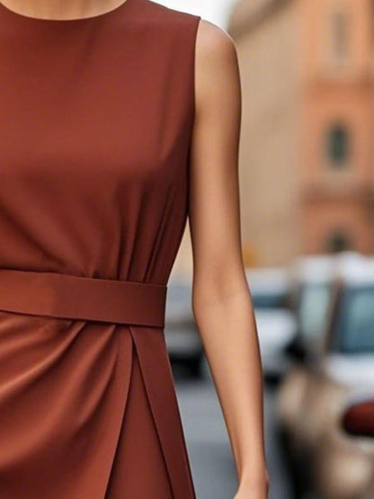 Round Neck Sleeveless Midi Sheath Dress.