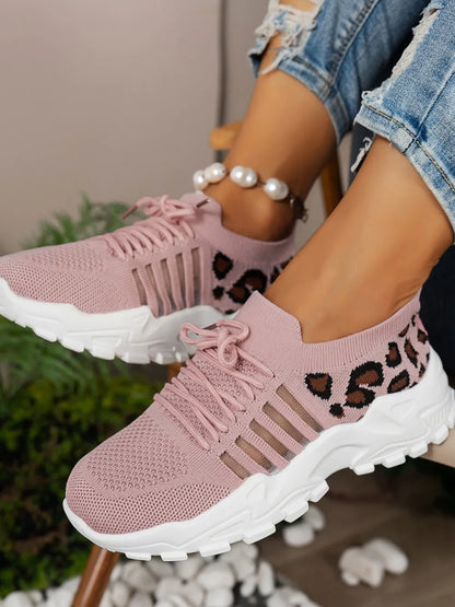 Cutout Leopard Lace Up Mesh Athletic.