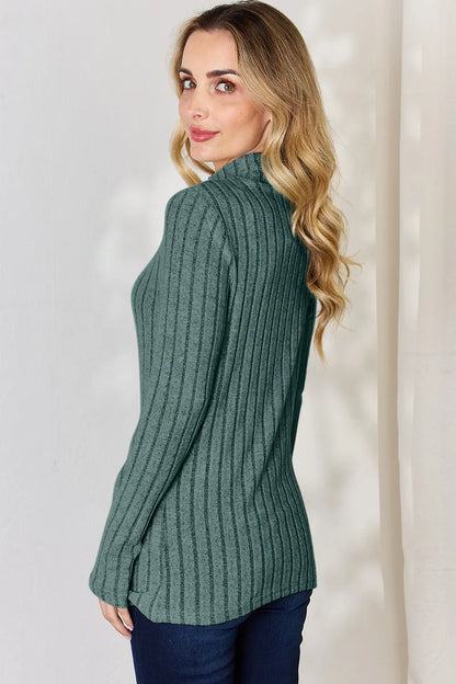 Basic Bae Full Size Ribbed Mock Neck Long Sleeve T-Shirt.