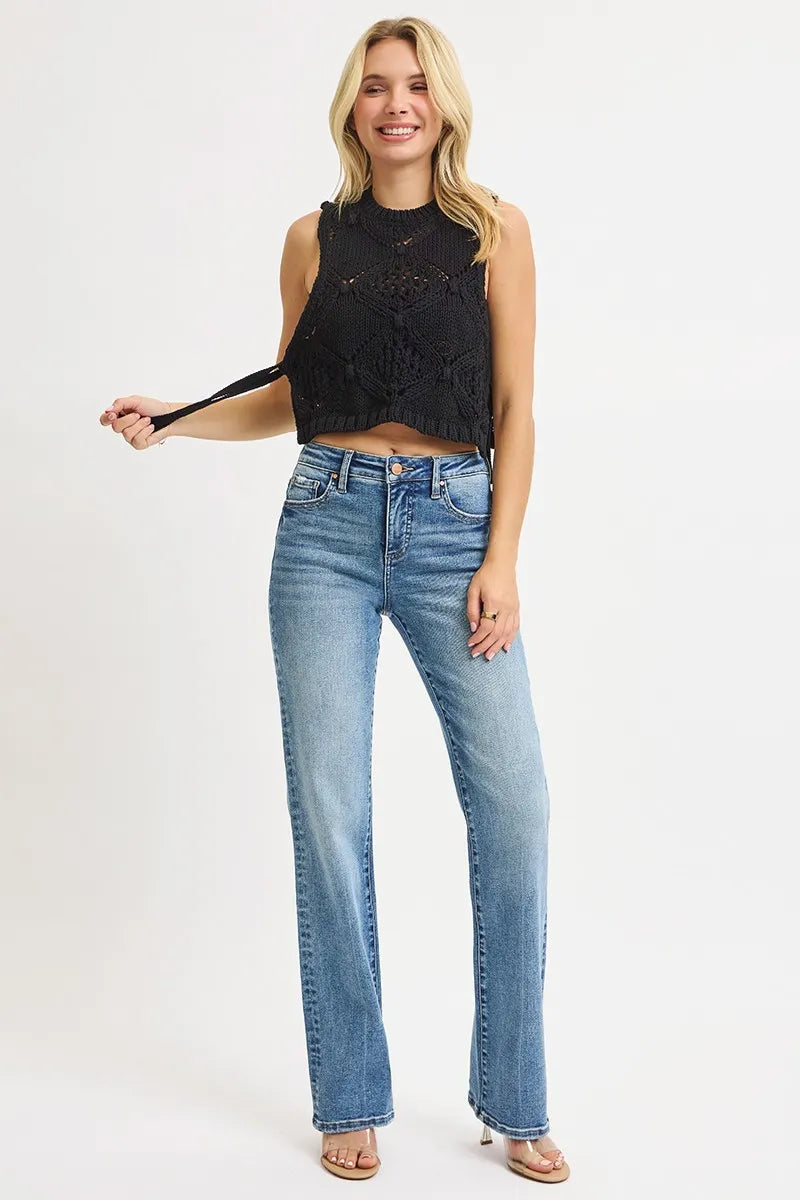 RISEN Full Size Tummy Control High Rise Straight Jeans Plus Size.