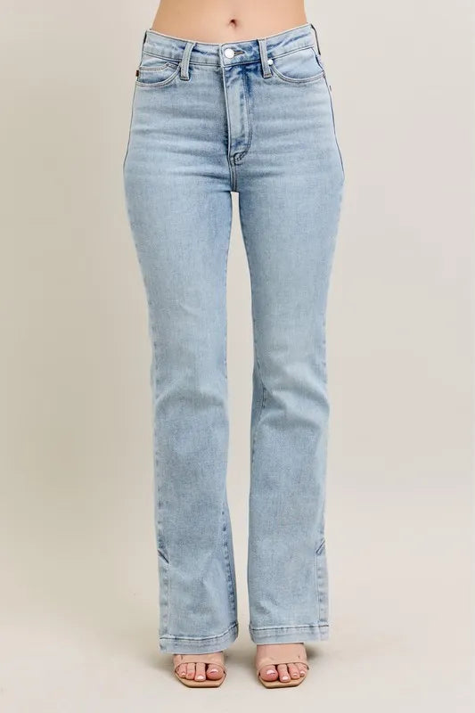 Judy Blue Full Size Tummy Control Vintage Wash Side Slit Slim Boot Jeans Plus Size.