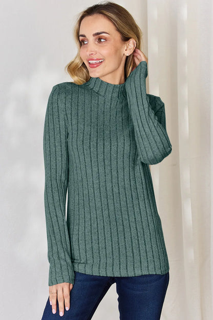 Basic Bae Full Size Ribbed Mock Neck Long Sleeve T-Shirt.