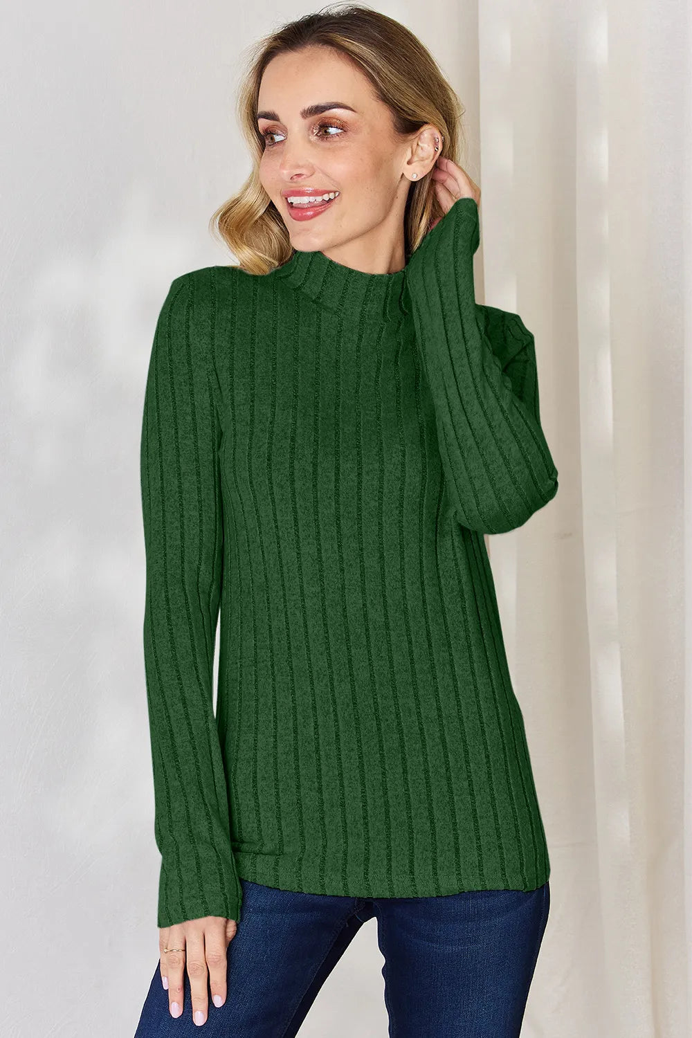 Basic Bae Full Size Ribbed Mock Neck Long Sleeve T-Shirt.