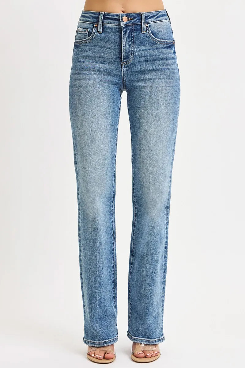 RISEN Full Size Tummy Control High Rise Straight Jeans Plus Size.
