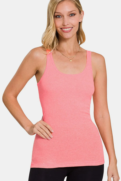 Zenana Stretchy Ribbed Knit Racerback Tank.