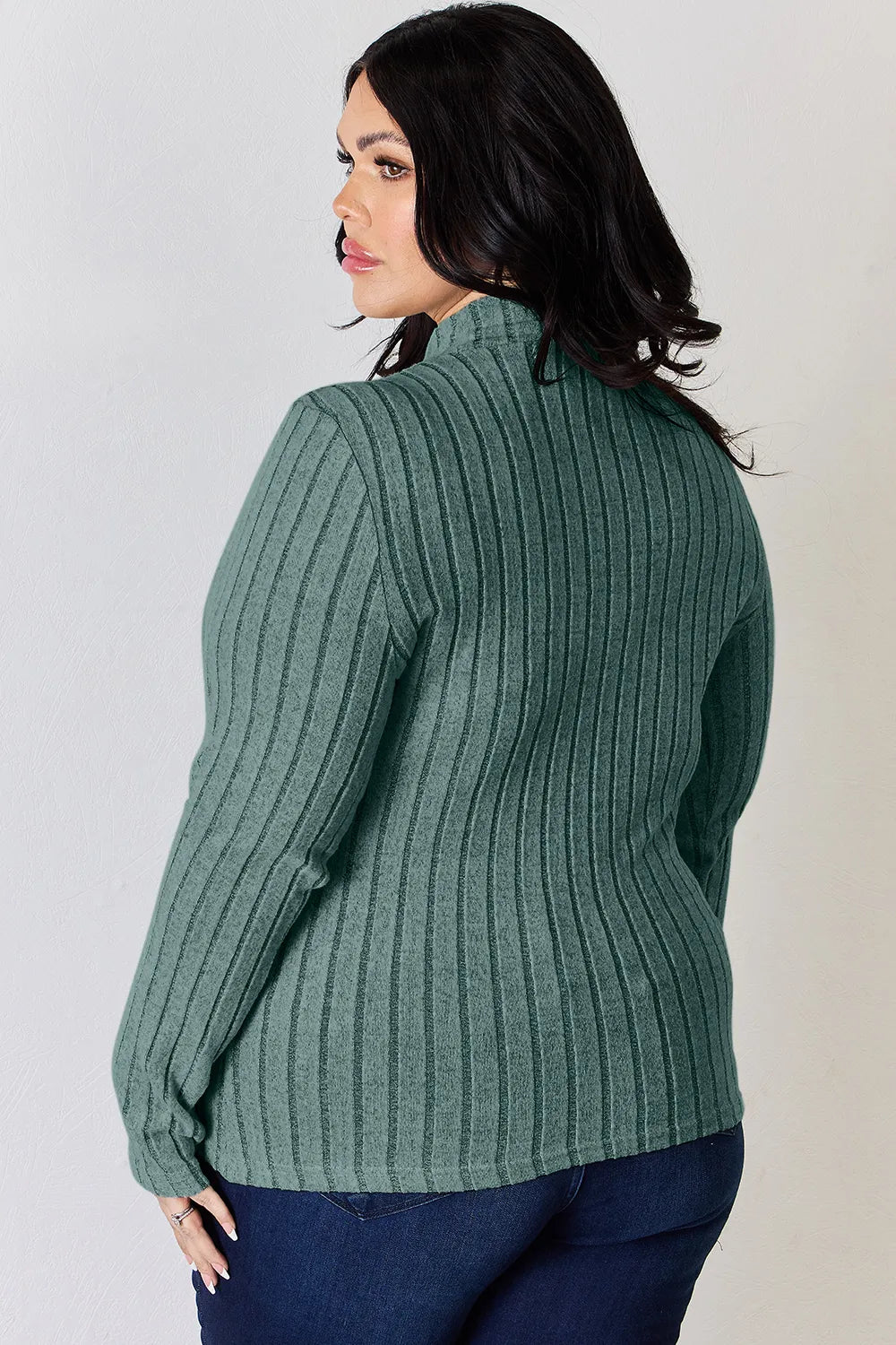 Basic Bae Full Size Ribbed Mock Neck Long Sleeve T-Shirt.