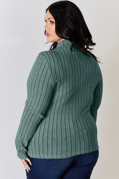Basic Bae Full Size Ribbed Mock Neck Long Sleeve T-Shirt.