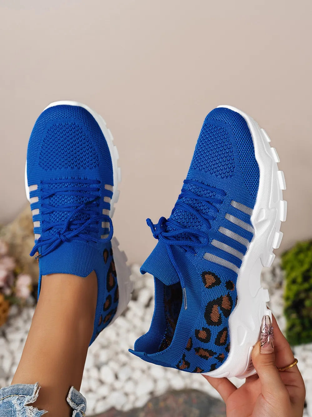 Cutout Leopard Lace Up Mesh Athletic.