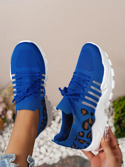 Cutout Leopard Lace Up Mesh Athletic.