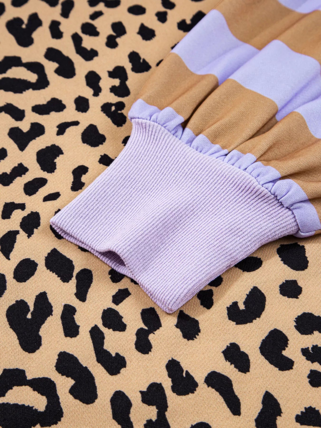 Stripe Color Block Patchwork Leopard Casual Sweatshirt with Slits.